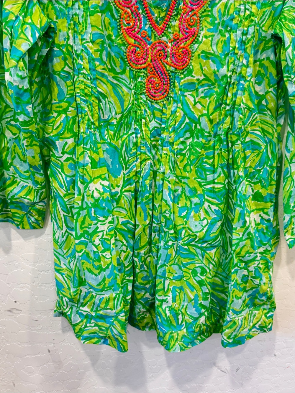 Lilly Pulitzer Green Sarasota Beaded V-Neck Tunic Women’s Large Resort Beach - Picture 3 of 9